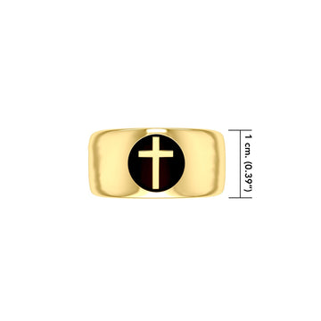 Spiritual Elegance Sterling Silver With 14K Vermeil Plate Faith Cross Men Band Ring with Black Accent by Peter Stone Jewelry VRI2475 - Jewelry